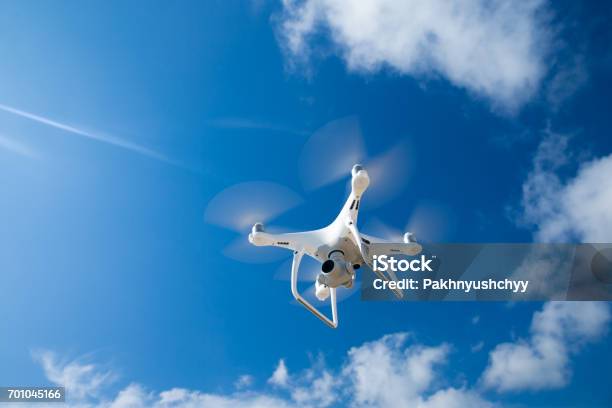 Drone Fly In The Blue Sky Stock Photo - Download Image Now - Drone, Sky, Photography