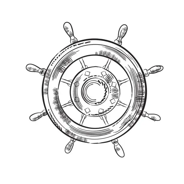 Vector illustration of Engraving Style Marine and Nautical Element - Ship Wheel