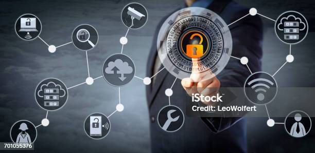 Blue Chip Manager Unlocking Access Control Stock Photo - Download Image Now - Accessibility, Control, Security