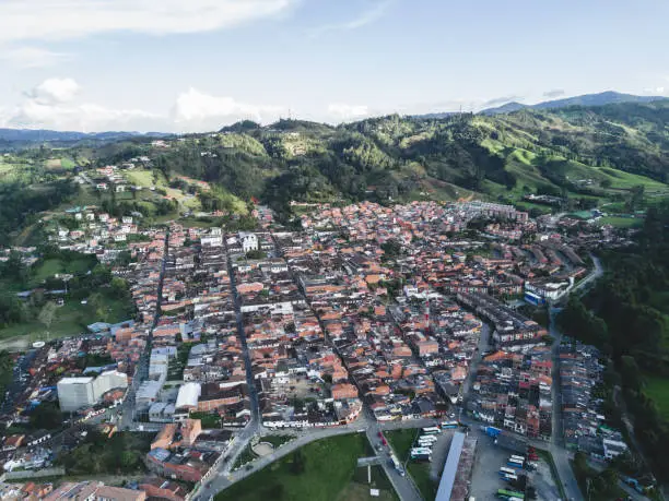 El Retiro is a small town in Antioquia, Colombia, here seen from the air during the afternoon.