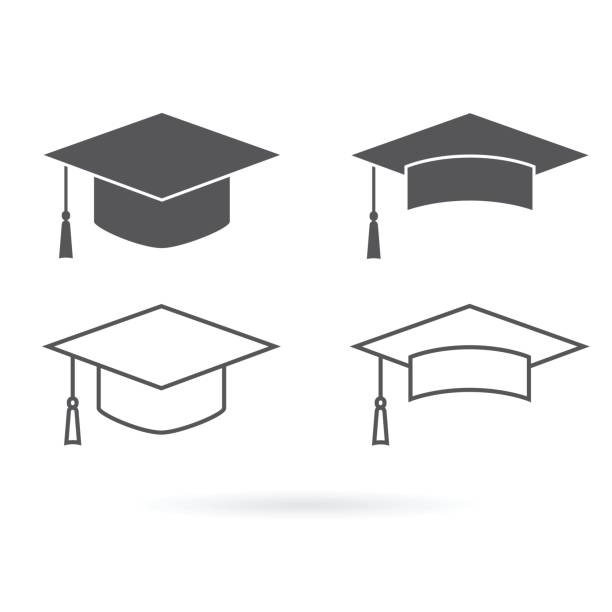 ilustraciones, imágenes clip art, dibujos animados e iconos de stock de icono de vector de sombrero de graduación aislado sobre fondo blanco - birrete