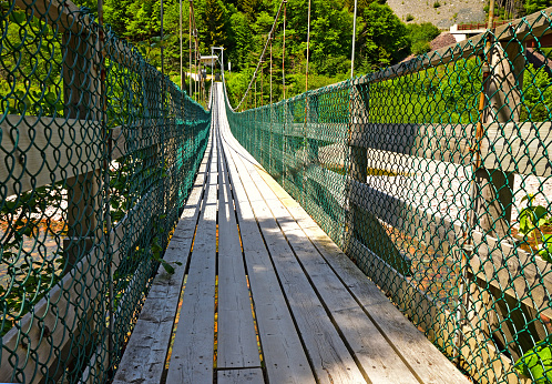 Cable Footbridge at Fundy Trail Park over the Big Salmon River, New Brunswick Canada