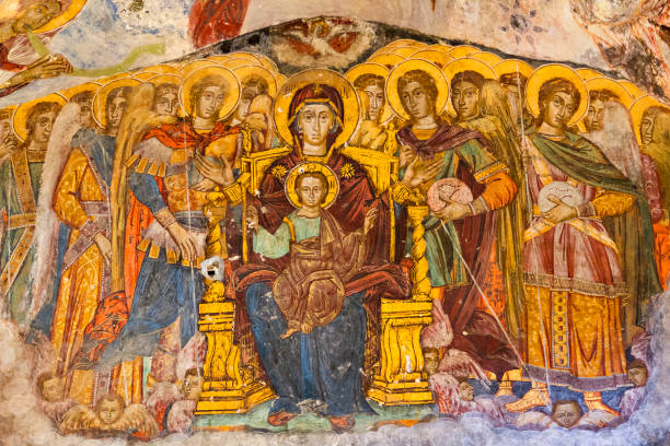 Frescos of Sumela, Trabzon, Turkey Trabzon, Turkey - October 21, 2013: Frescos representing christian icons at Sumela, in Trabzon, Turkey greek orthodox stock pictures, royalty-free photos & images