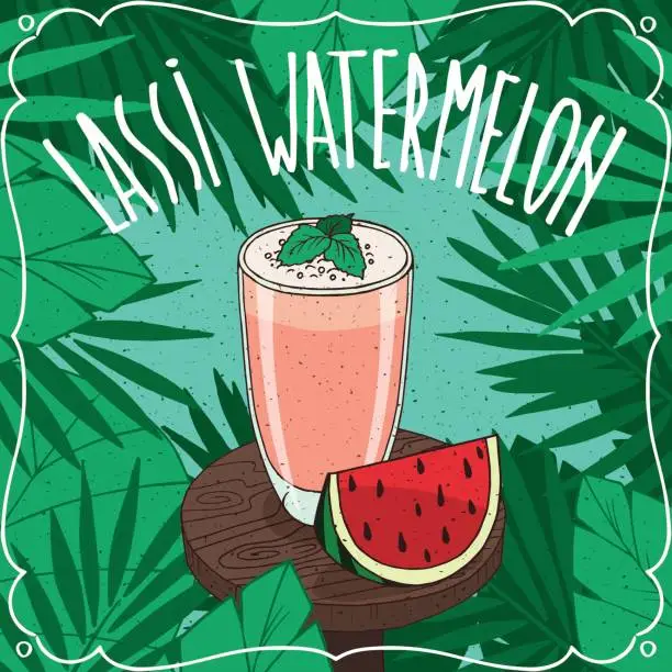 Vector illustration of Watermelon Indian drink Lassi with fresh juice