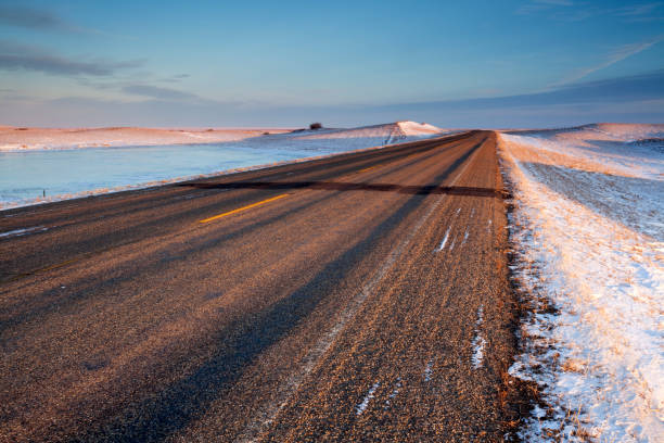 ムースジョー サスカチュワン カナダの側面だけを冬時間国道 363 - saskatchewan highway road trip scenics ストックフォトと画像