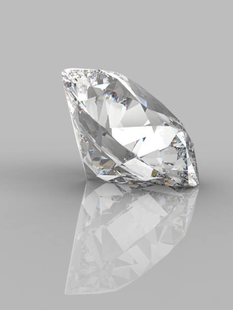 grande diamante chiaro con riflessione su sfondo bianco. 3d - jewelry gem gold reflection foto e immagini stock