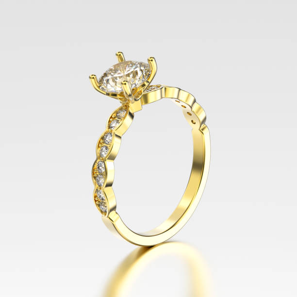 istock 3D illustration yellow gold ring with diamonds with reflection 701181556