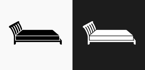 ilustrações, clipart, desenhos animados e ícones de ícone de cama em preto e branco vector backgrounds - 2281