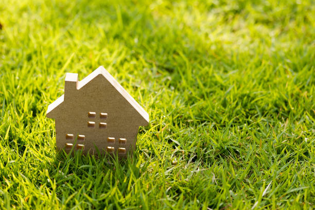 istock Small model of house over green grass dueling sunlight. 701198374