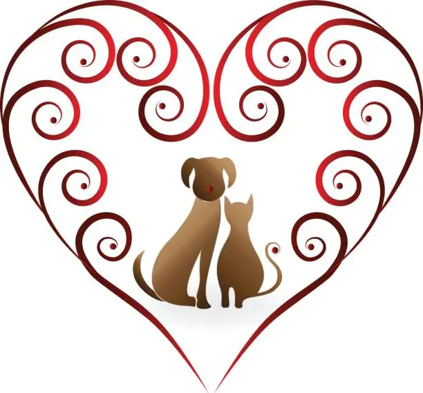Vector illustration of Love pets cat and dog vintage design vector