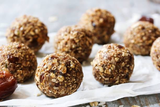 istock Dates oatmeal balls / No cook energy bites, selective focus 701202062