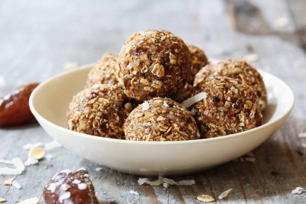 istock Dates oatmeal balls / No cook energy bites, selective focus 701203752