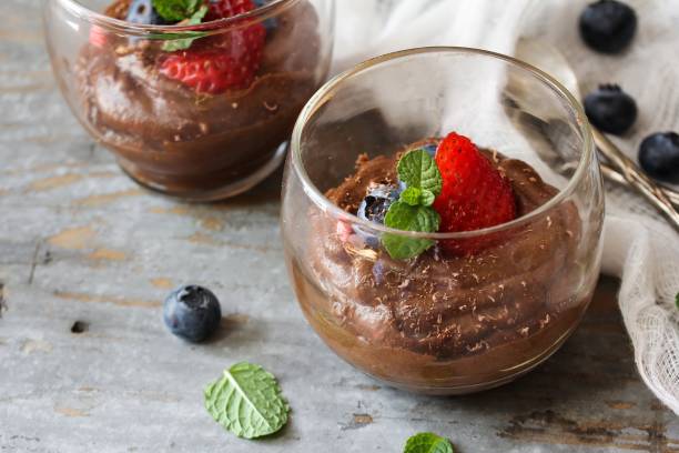 istock Homemade chocolate Mousse topped with berries 701203766