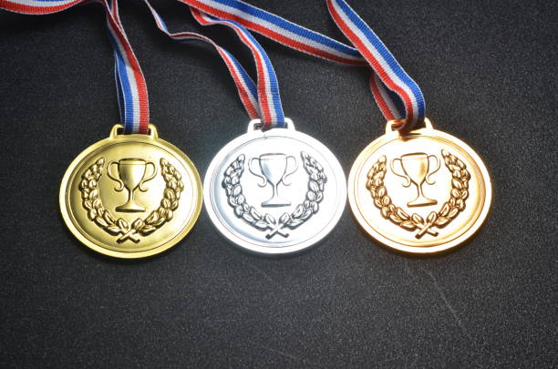 istock Gold, Silver and Bronze medal on black background 701206382