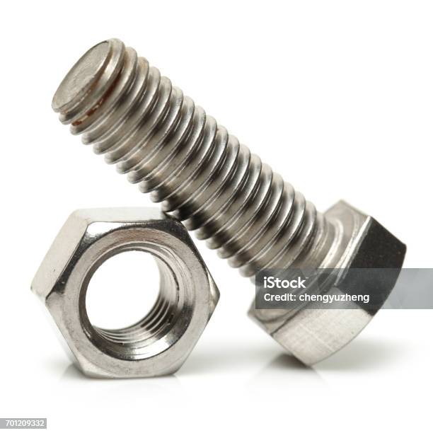 Bolt And Nut On The White Background Stock Photo - Download Image Now - Bolt - Fastener, Screw, Nut - Fastener