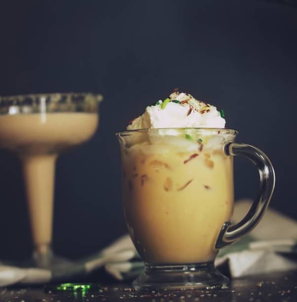 istock Irish cream drink on dark moody background, selective focus 701209428