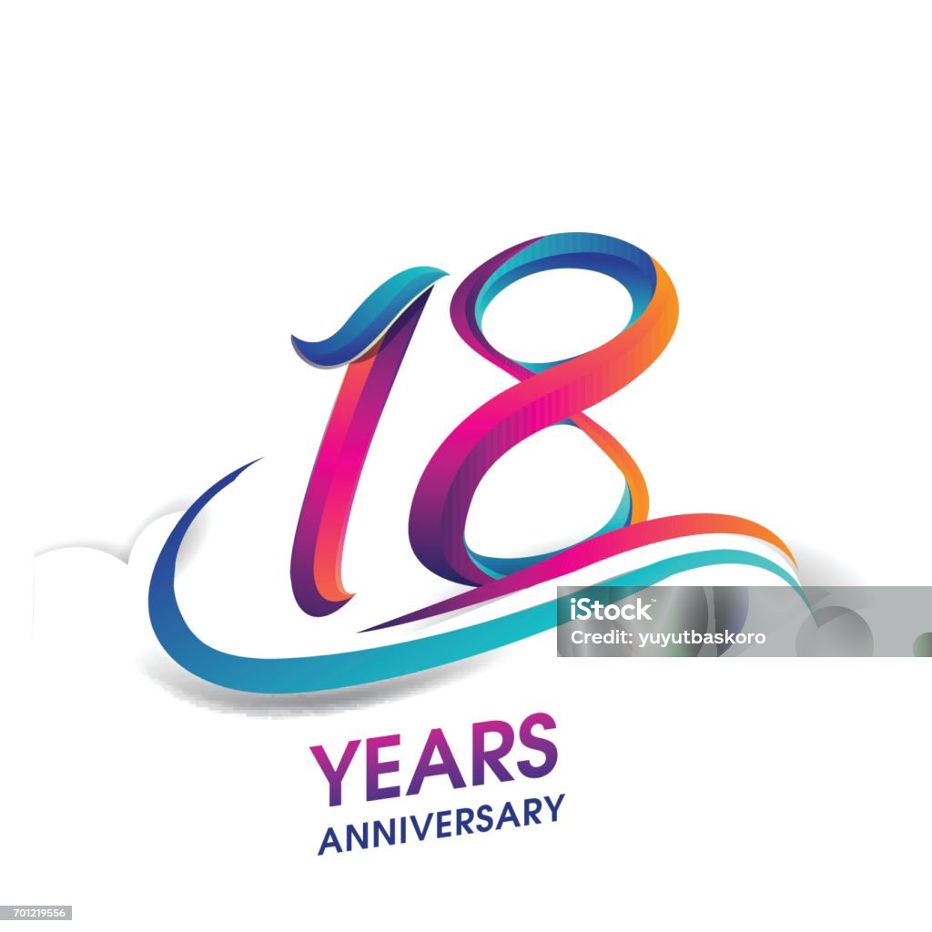 18 years anniversary celebration logotype blue and red colored. eighteen years anniversary celebration logotype blue and red colored. 18th birthday logo on white background. 18-19 Years stock vector