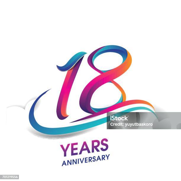 18 Years Anniversary Celebration Logotype Blue And Red Colored Stock Illustration - Download Image Now