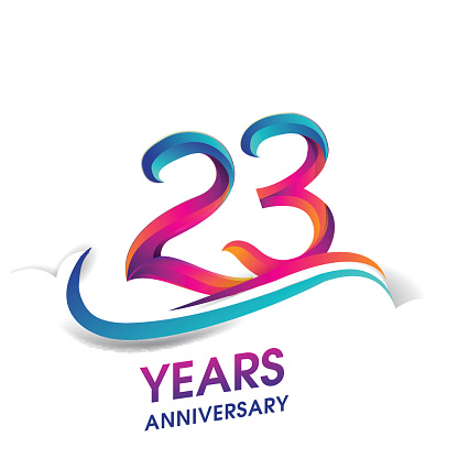twenty three years anniversary celebration logotype blue and red colored. 23rd birthday logo on white background.