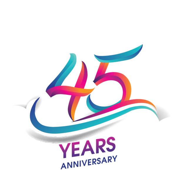 45 years anniversary celebration logotype blue and red colored. forty five years anniversary celebration logotype blue and red colored. 45th birthday logo on white background. 45 49 years stock illustrations