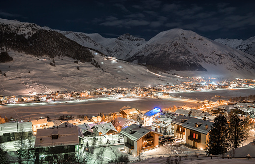 Alpine Ski Resort At Night,  Winter Scenery, Livigno