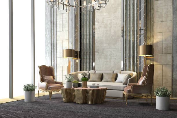 istock 3d rendering classic luxury living room with chandelier and decor 701225468