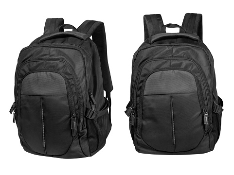 black backpack isolated on a white background with clipping path.