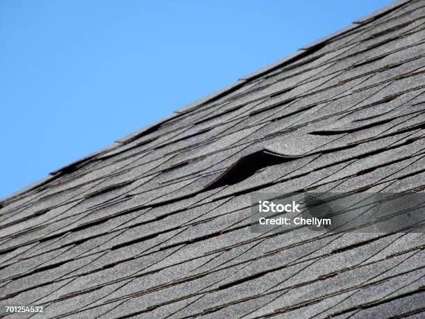 Damaged Roof Shingle Stock Photo - Download Image Now - Wood Shingle, Rooftop, Damaged