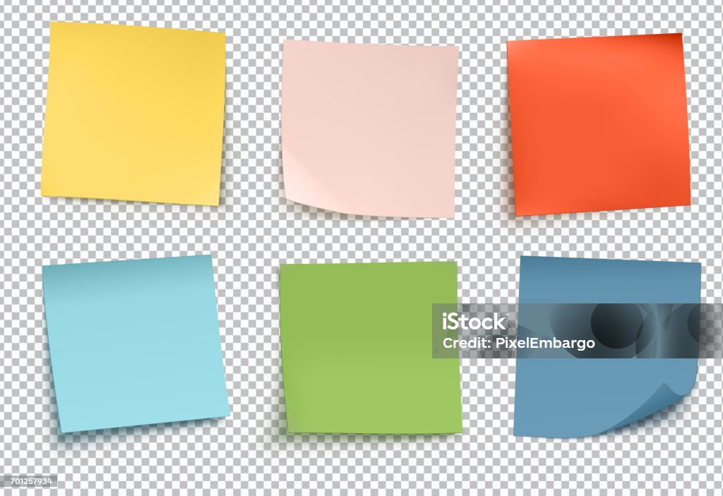 multicolor post it notes Vector illustration of multicolor post it notes isolated on transparent background Adhesive Note stock vector