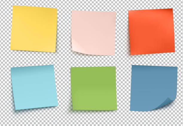 multicolor post it notes Vector illustration of multicolor post it notes isolated on transparent background color image stock illustrations