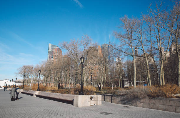 istock Bare Trees By Walkway At Battery Park Against Sky 705169307