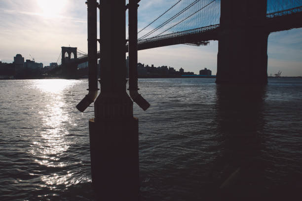 istock Silhouette Pipes Amidst Brooklyn Bridge Over East River 705176339