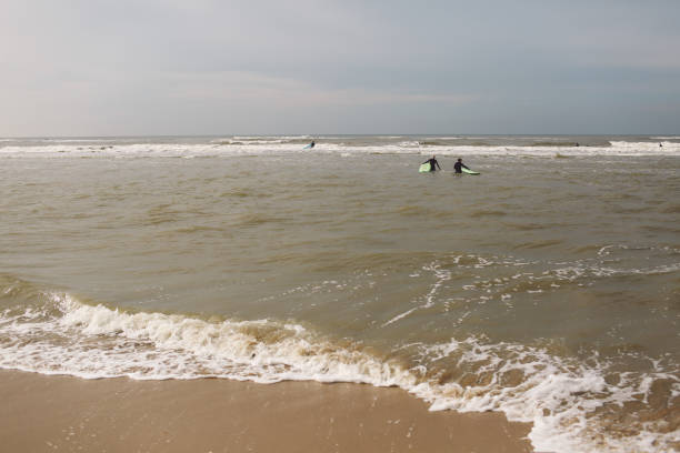 istock Distant View Of People With Surfboards In Sea 705201883