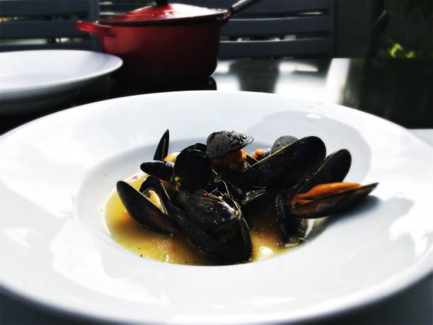Mussels Served In Plate On Table
