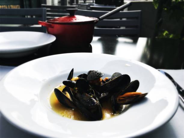 Mussels Served In Plate On Table