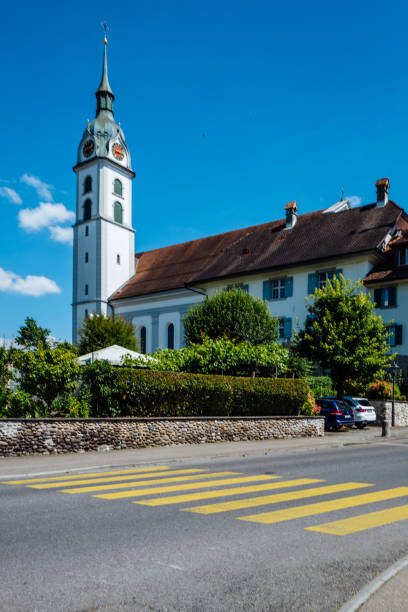 istock Church By Road Against Blue Sky At Sempach 709223293