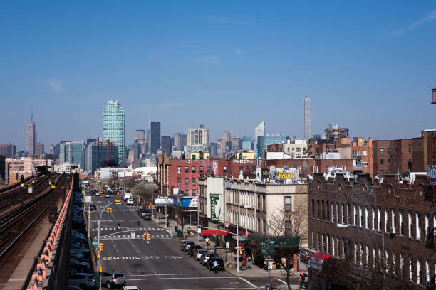 istock Elevated subway tracks in Queens with Manhattan skyline in the background 717172957