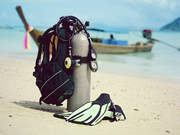 tanque de buceo y flippers - diving equipment fotografías e imágenes de stock