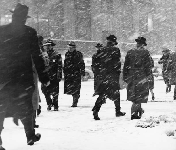 People walking on street in snowstorm  blizzard photos stock pictures, royalty-free photos & images