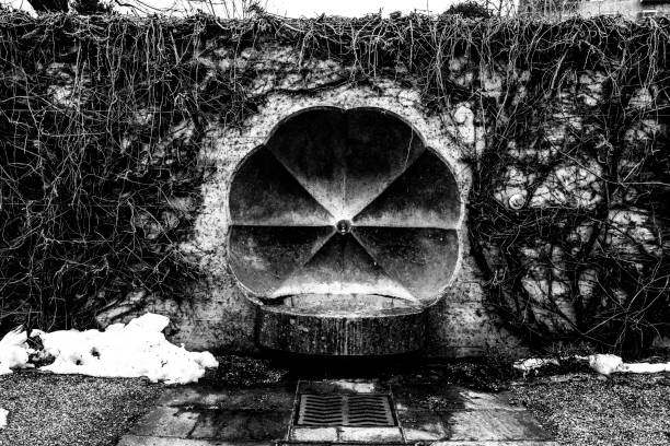 Old fountain in Rome, Italy (black and white picture)