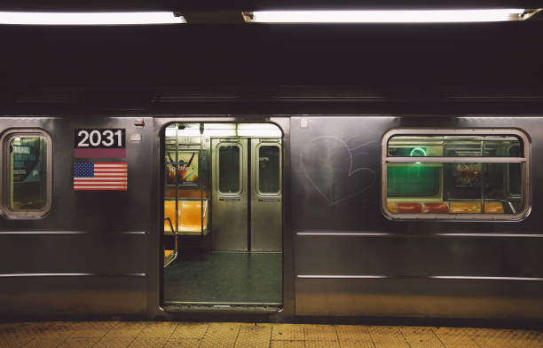Open Door Of Subway Train At Platform  underground station platform stock pictures, royalty-free photos & images