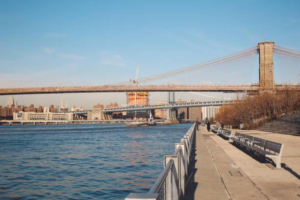 istock Bridges Over East River And Promenade Against Clear Blue Sky 726855231