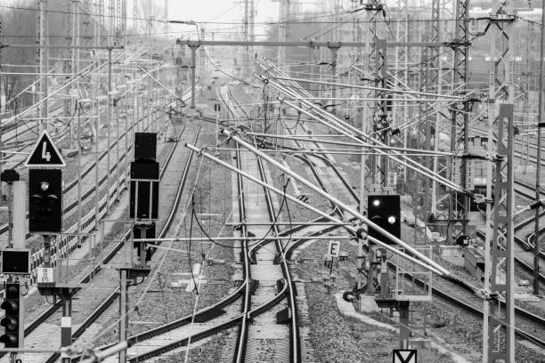 istock High Angle View Of Cables Over Railroad Tracks 731855293