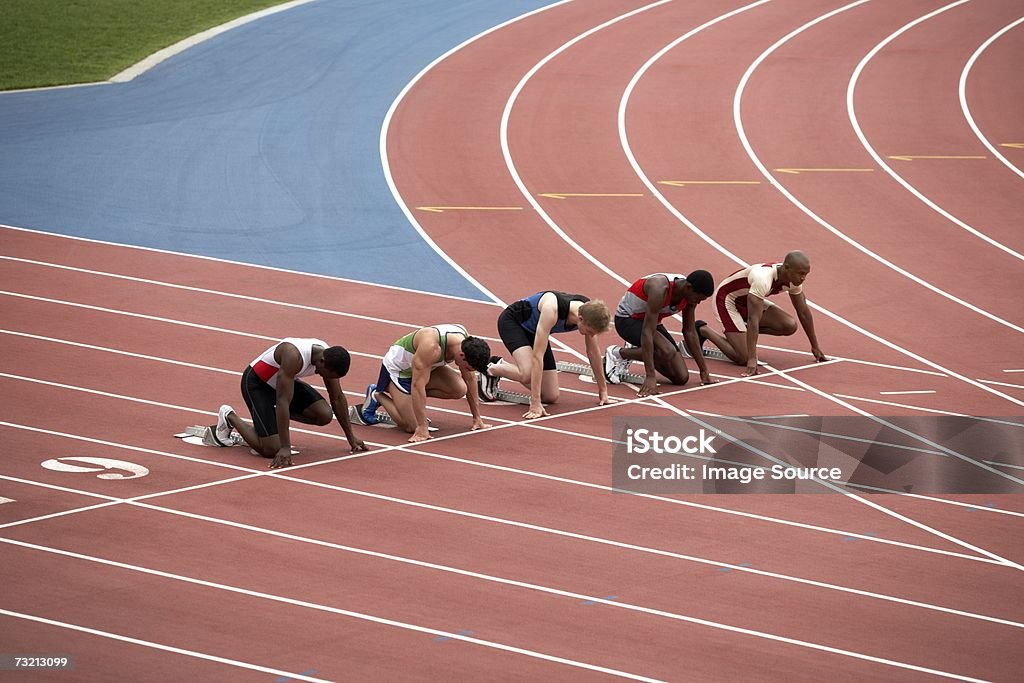Sprint Racers Position Five Sprinters On A Race Track Stock Photo - Download Image Now - Adult ...