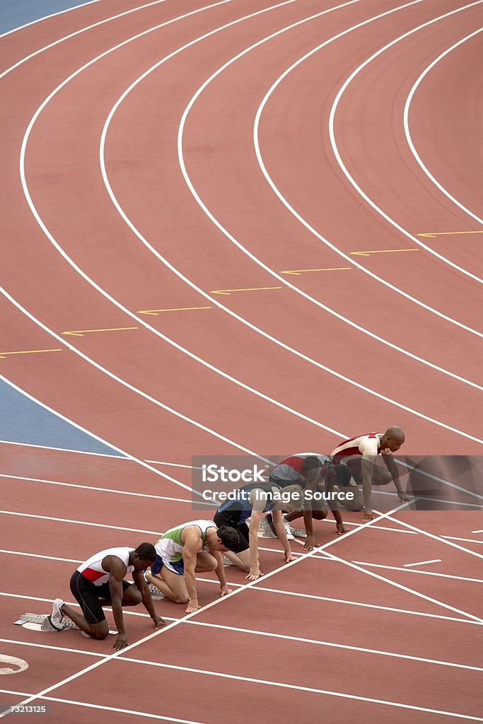 Sprint Racers Position Five Sprinters On A Race Track Stock Photo - Download Image Now ...