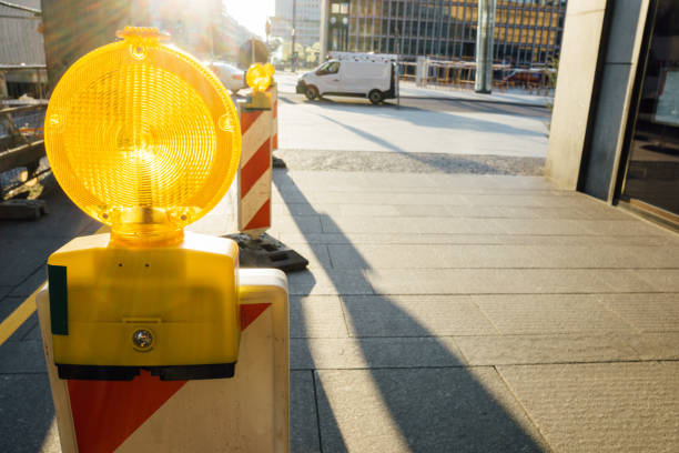 istock Close-Up Of Road Reflector On Side Walk 733477137