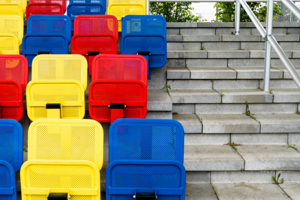 istock Colorful Chairs By Steps In Stadium 733521767