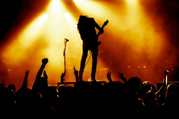 istock Silhouette Crowd Enjoying While Guitarist Playing Guitar On Stage During Concert 735965657