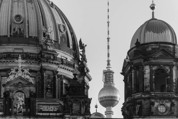 istock Fernsehturm Seen Through Berlin Cathedral Against Clear Sky 736838177