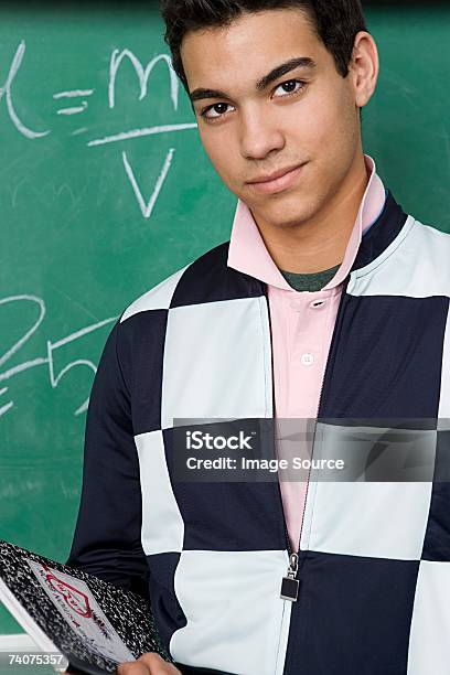 Boy In Classroom Stock Photo - Download Image Now - Chalkboard - Visual Aid, High School, Book
